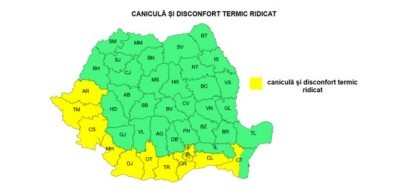 Cod galben de caniculă, joi, în Banat, sudul Crişanei şi al Olteniei, sudul şi centrul Munteniei şi în sud-vestul Dobrogei/ În Bucureşti, temperatura maximă va fi în creştere faţă de zilele anterioare şi se va situa în jur de 35 de grade