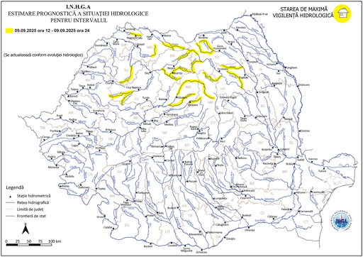 Hidrologii au emis cod galben de inundaţii pe râuri din 11 judeţe ale ţării/ Sunt posibile depăşiri ale cotelor de atenţie/ Recomandări pentru populaţia din zonele atenţionate