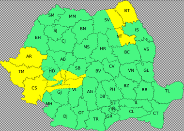 Vânt puternic sâmbătă şi duminică, în judeţele Caraş-Severin, Timiş, Arad, Botoşani, zona joasă a judeţelor Suceava şi Neamţ şi în jumătatea vestică a Carpaţilor Meridionali/ La peste 1700 de metri, rafalele vor atinge 100 km/h