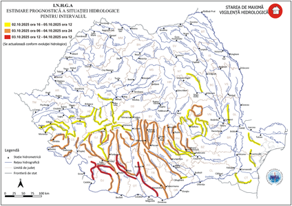 Cod roşu de inundaţii, în judeţele Mehedinţi, Dolj, Vâlcea, Olt şi Teleorman