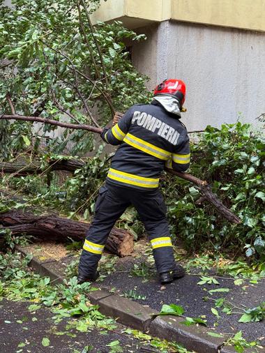 UPDATE - Pompierii de la ISU Bucureşti-Ilfov au avut 86 de intervenţii în urma vântului puternic/ Pe Splaiul Unirii, un copac a căzut peste o maşină în mers, o persoană fiind rănită uşor/ Zeci de intervenţii, în desfăşurare