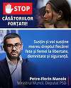 Ministrul Muncii, Florin Manole, anunţă că a depus un proiect care să impună respectarea dreptului femeilor de a alege în ceea ce priveşte căsătoria: Trebuie să fie un act consimţit care să se petreacă la vârsta legală, fără presiuni şi condiţionări
