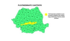 ANM: Ploi în aproape toată ţara, iar în nordul Moldovei vor fi lapoviţă şi ninsoare/ Cod galben de ploi abundente, în zona montană a judeţelor Gorj, Vâlcea, Argeş, Dâmboviţa, Prahova, Buzău şi Braşov