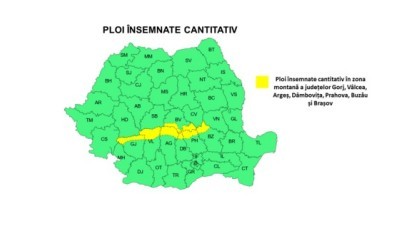 ANM: Ploi în aproape toată ţara, iar în nordul Moldovei vor fi lapoviţă şi ninsoare/ Cod galben de ploi abundente, în zona montană a judeţelor Gorj, Vâlcea, Argeş, Dâmboviţa, Prahova, Buzău şi Braşov