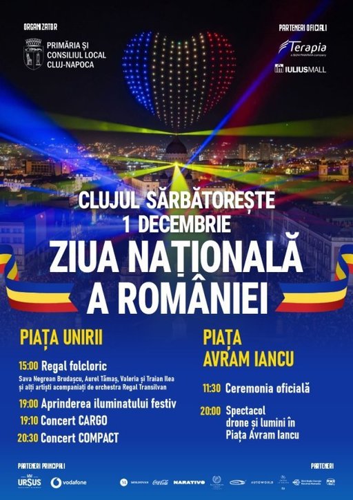 Cluj-Napoca se luminează de Ziua Naţională a României: „Corul Îngerilor", „Pădurea de Crăciun" şi cupola din Piaţa Unirii oferă spectacole multimedia speciale  în zonele pietonale din centrul oraşului 