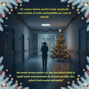  Federaţia „Solidaritatea Sanitară” din România: De Crăciun, vă cerem iertare pentru toate drepturile neacordate şi toate nedreptăţile pe care le suferiţi!