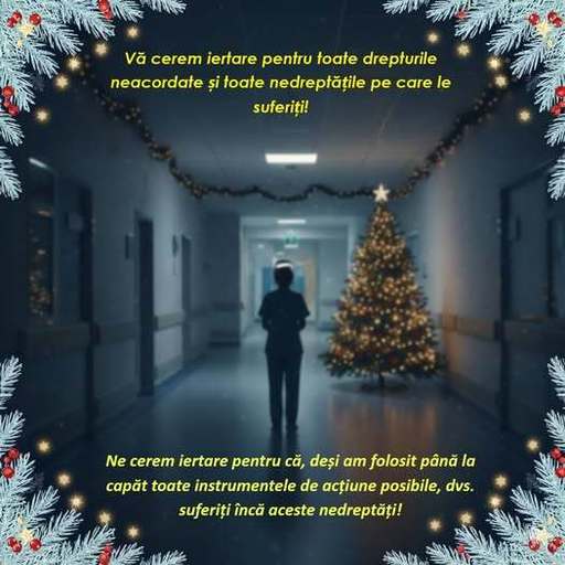  Federaţia „Solidaritatea Sanitară” din România: De Crăciun, vă cerem iertare pentru toate drepturile neacordate şi toate nedreptăţile pe care le suferiţi!