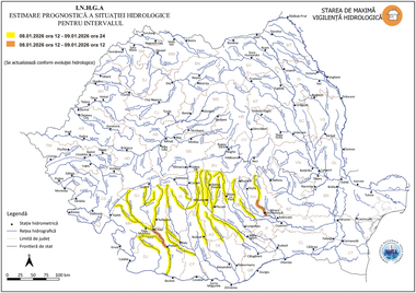 Cod portocaliu de inundaţii în judeţele Dolj şi Prahova până vineri la prânz/ Judeţele Mehedinţi, Gorj, Vâlcea, Argeş, Dâmboviţa, Olt, Teleorman, Giurgiu şi Ilfov sunt sub atenţionare cod galben până la miezul nopţii de vineri