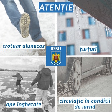 Avertismentul IGSU în contextul ninsorilor abundente şi a gerului: Atenţie la polei, la ţurţuri şi la bălţi îngheţate/ Pompierii atrag atenţia că îndepărtarea zăpezii, a ţurţurilor şi a gheţii din faţa locuinţei sau a sediului firmei e o obligaţie legală
