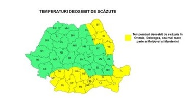 ANM: Vreme deosebit de rece, intensificări ale vântului, polei şi gheţuş, până joi seară/ Cod galben de ger, în Oltenia, Dobrogea, cea mai mare parte a Moldovei şi a Munteniei/ Cod galben de vânt puternic, în Timiş şi Caraş-Severin