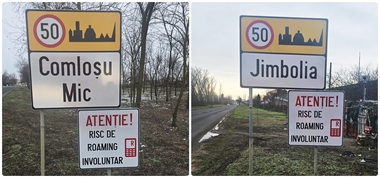 Indicatoare de avertizare privind riscul de roaming involuntar, montate pe drumuri din Timiş, la graniţa cu Serbia