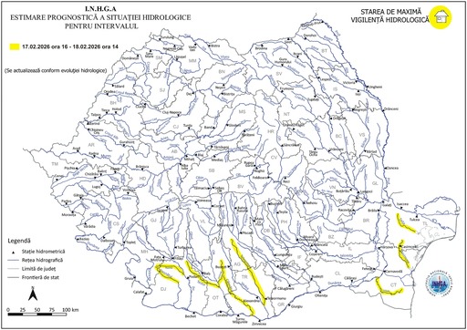 Cod galben de inundaţii, pe râuri din şapte judeţe din sudul şi sud-estul ţării