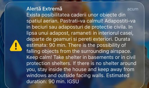 UPDATE - Mesaje RO-Alert în judeţul Tulcea, în contextul atacurilor din Ucraina / Două drone au fost monitorizate, una dintre ele intrând pentru scurt timp în spaţiul aerian românesc / Avioane militare ridicate de la sol 