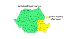ANM: Intensificări ale vântului, în Muntenia, Dobrogea, sudul Moldovei şi al Olteniei, apoi în regiunile estice şi sud-estice/ Cod galben de vânt puternic, în Vrancea, Galaţi, Buzău, Brăila, Ialomiţa, Călăraşi, Constanţa şi Tulcea