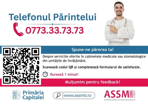 „Telefonul Părintelui”, proiect lansat de ASSMB în Capitală/ Iniţiativa vizează îmbunătăţirea serviciilor medicale şi stomatologice din şcolile de stat, prin implicarea activă a părinţilor