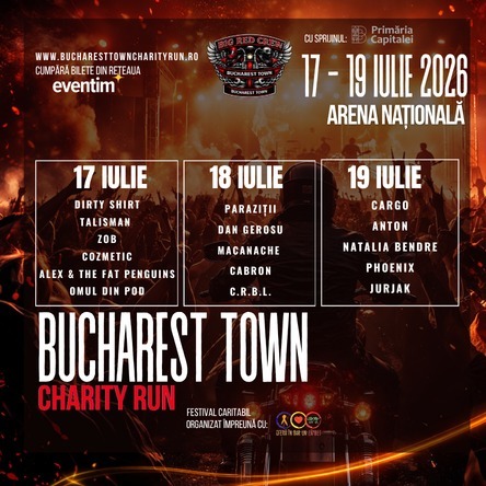 Bucharest Town Charity Run 2026, la Arena Naţională, în perioada 17-19 iulie. Festivalul oferă sprijin pentru copiii din secţia de hematologie pediatrică a Institutului Clinic Fundeni