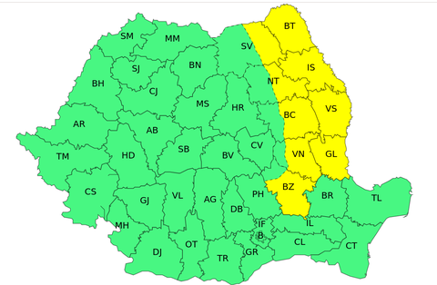 ANM: Instabilitate atmosferică, averse şi intensificări ale vântului vineri şi sâmbătă în sudul, estul şi centrul ţării/ Cod galben de vânt în Moldova, Dobrogea şi estul şi nord-estul Munteniei