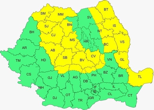 Intensificări ale vântului, vineri, în nordul, centrul şi estul ţării, iar sâmbătă în cea mai mare parte a teritoriului/ Cod galben de vânt puternic în Maramureş, Transilvania, Moldova şi în nordul Dobrogei