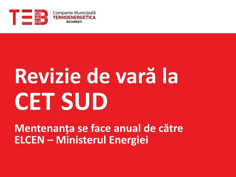 CET Sud intră în revizie de vară până la data de 18 septembrie. Măsura vizează 1.395 de blocuri din Capitală, cel mai afectat fiind Cartierul Titan