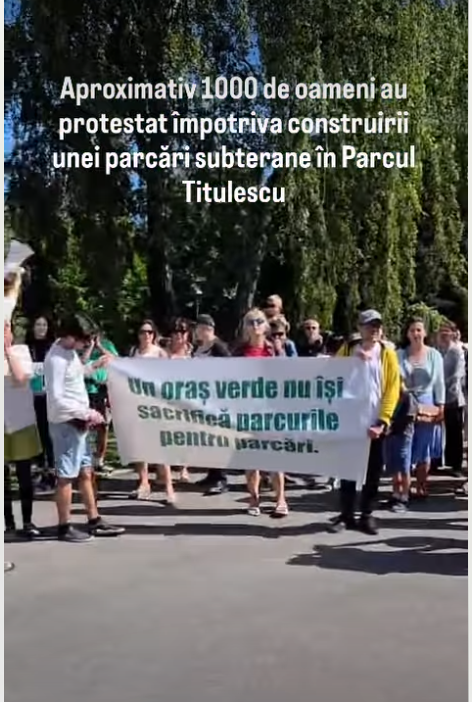 Protest în parcul Central din municipiul Braşov, faţă de proiectul construirii unei parcări: „Un oraş verde nu îşi sacrifică parcurile pentru parcări”, spun contestatarii proiectului