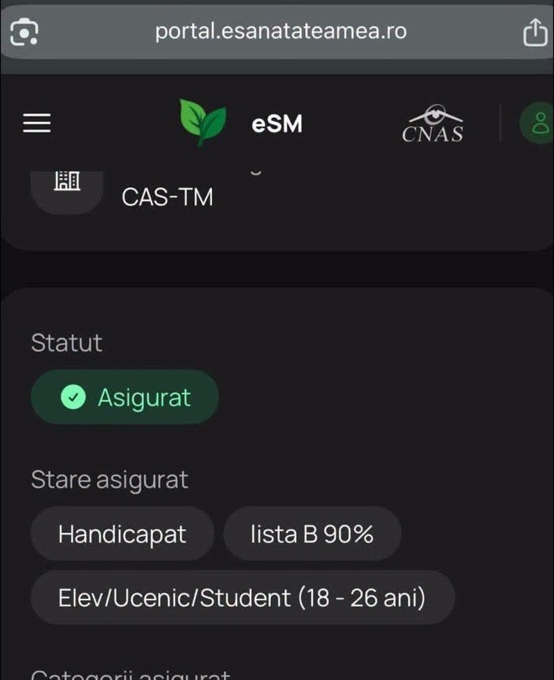 CNAS prezintă scuze, după ce portalul eSănătateaMea a afişat mesajul ”Asigurat. Handicapat” în dreptul persoanelor care beneficiază de servicii medicale în baza unui certificat de încadrare în grad de handicap / S-a dispus corectarea acestei formulări