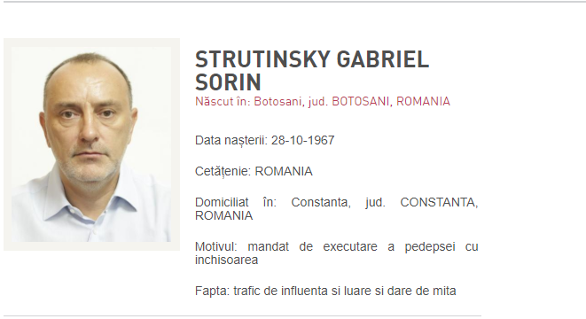 Sorin Strutinsky, condamnat definitiv la zece ani şi opt luni de închisoare, dat în urmărire naţională
