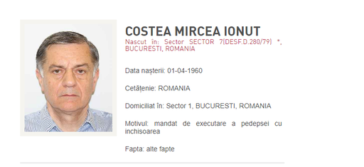 Fostul preşedinte Eximbank  Ionuţ Costea, dat în urmărire după ce a fost condamnat definitiv la 6 ani de închisoare în dosarul reabilitării căii ferate Bucureşti - Constanţa