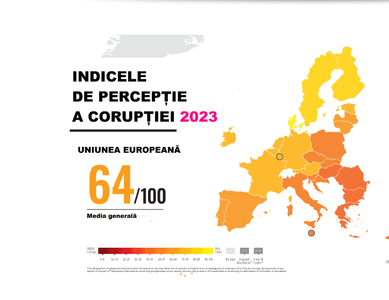 Raport Transparency International: România rămâne în continuare în rândul ţărilor UE cu cele mai slabe performanţe în ceea ce priveşte combaterea corupţiei în sectorul public / România are 46 de puncte din 100, iar media UE este de 64 de puncte 
