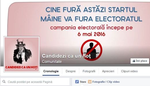 Platforma Acţiunea Civică a Tinerilor a deschis pagina de Facebook ”Candidezi ca un hoţ”, împotriva celor care au început campania înainte de termen