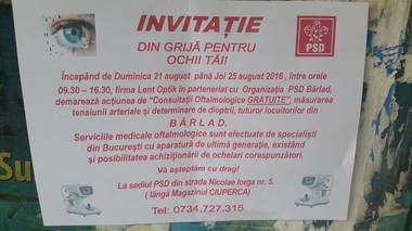 PSD oferă consultaţii oftalmologice gratuite la Bârlad, cu patru luni înainte de alegerile parlamentare
