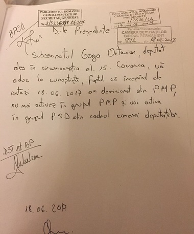 Deputatul Octavian Goga a demisionat din PMP şi va activa în grupul PSD