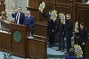 UPDATE - Şedinţa de plen a Senatului, suspendată după ce USR a ocupat tribuna. Şedinţa a fost reluată - Opoziţia are patru ore pentru susţinerea amendamentelor respinse la legea 303/2004 - VIDEO. FOTO