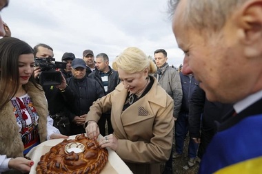 Dăncilă, în vizită la târgul de la Dumbrăveni (jud. Vrancea), alături de Marian Oprişan - a cumpărat roşii şi s-a fotografiat cu vânzătorii - FOTO