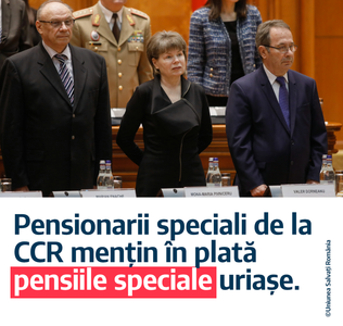 USR, după ce CCR a amânat discutarea sesizărilor referitoare la impozitarea pensiilor speciale: Privilegiaţii sistemului vor continua să încaseze sume uriaşe nemeritate/ O sfidare grosolană a tuturor pensionarilor