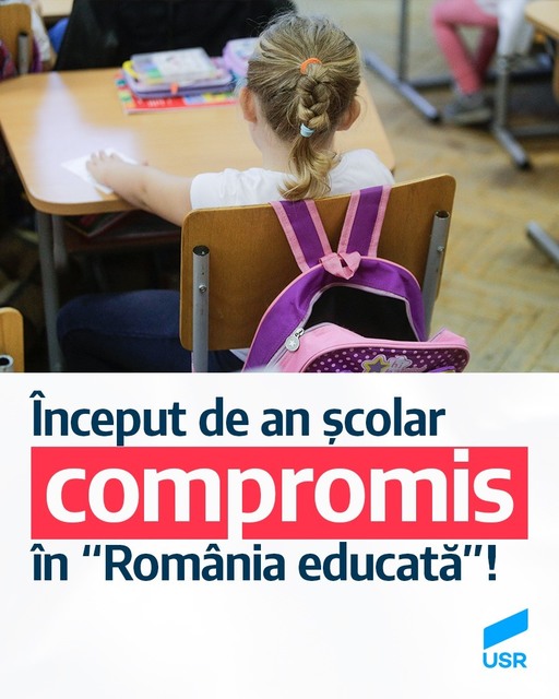 USR: Peste 2,8 milioane de preşcolari şi elevi încep azi noul an şcolar. Pentru ei, pentru părinţii şi bunicii lor este unul cu foarte multă incertitudine, cu nenumărate temeri şi lipsuri