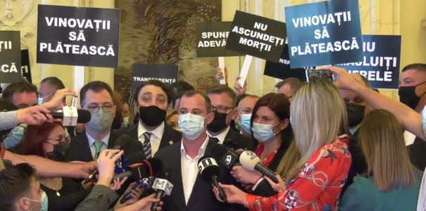 UPDATE Parlamentul a respins cererea de înfiinţare a unei comisii de anchetă privind datele în perioada pandemiei / Anterior plenului, PSD a protestat cu pancarte în faţa biroului lui Ludovic Orban