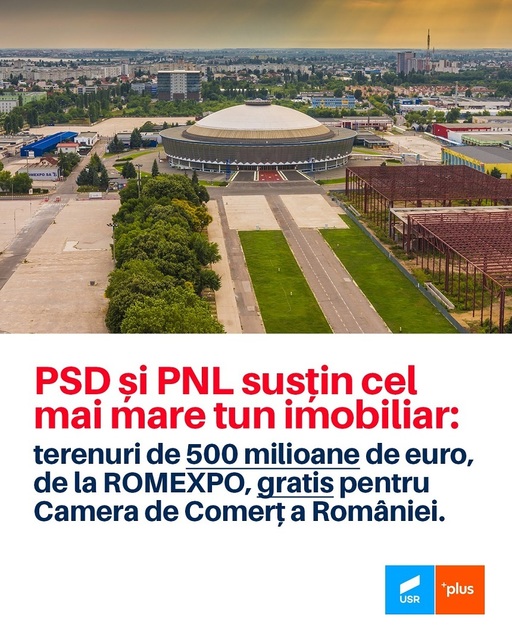 USR acuză că PSD şi PNL vor să forţeze din nou votul pentru ”Legea Romexpo„, care urmează să transfere, cu titlu gratuit, 46 hectare de teren către Camera de Comerţ a României