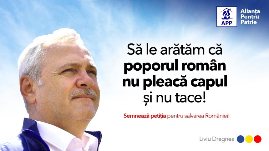 Liviu Dragnea îndeamnă la semnarea unei petiţii pentru salvarea României, printr-un slogan care conţine o cacofonie - FOTO