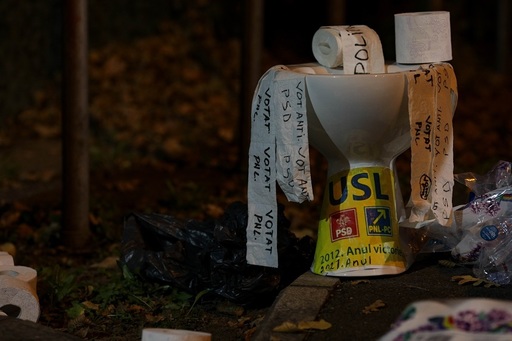 Liderii PNL, întâmpinaţi cu hârtie igienică la Vila Lac. Protestatarii le reproşează că vor să facă guvern cu PSD - FOTO