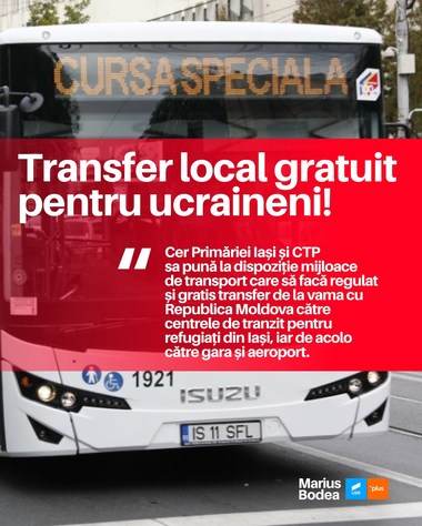 Marius Bodea, senator USR cere primăriei ieşene să pună la dispoziţia refugiaţilor autobuze care să-i aducă din vamă către Iaşi / Primarul Mihai Chirica susţine că există astfel de curse între gări şi centrele de cazare