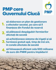 PMP cere Guvernului Ciucă să elaboreze un plan de gestionare a efectelor secetei, pe care să îl finanţeze din Fondul de rezervă