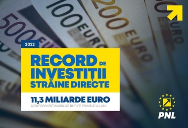 Ciucă: Investiţiile străine directe au ajuns la un nivel record pentru primele zece luni ale acestui an. Potrivit estimării BNR, 2022 va fi anul cu cele mai importante investiţii străine