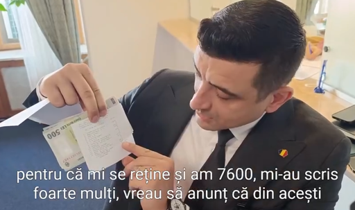 George Simion s-a filmat iar în timp ce îşi ridică salariul de 7.600 de lei şi spune că i s-a reţinut 30%, pentru că a făcut protest în timpul pandemiei: 4.600 de lei pentru chirie, 1.400 de lei pentru transport, 4.176 lei diurna pentru octombrie