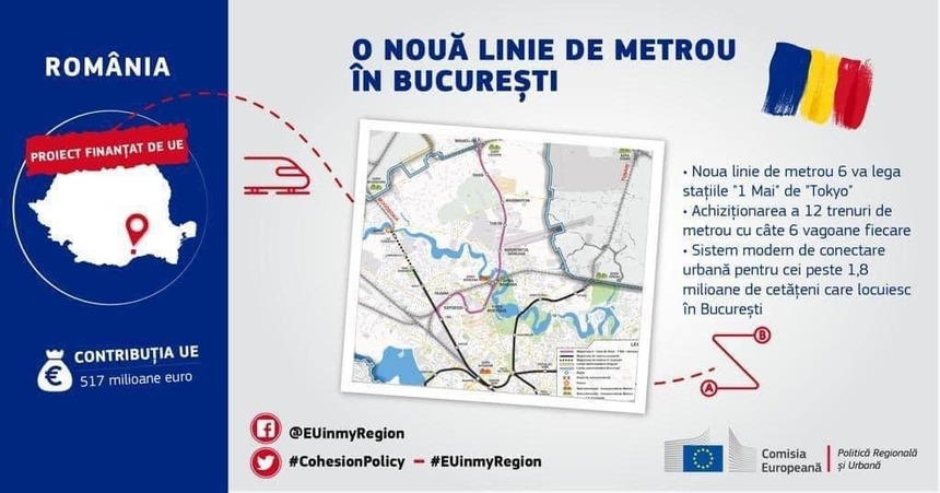 Corina Creţu: Se împlinesc 5 ani de când am aprobat, în calitate de Comisar european pentru politică regională, 517 milioane de euro pentru linia de metrou M6. Nu pot decât să sper că proiectul se va realiza într-un final pe exerciţiul financiar 2021-2027