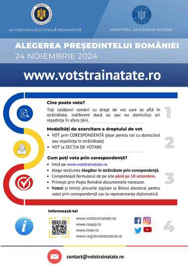 AEP a demarat o campanie de promovare a modalităţilor de exercitare a votului la alegerile prezidenţiale şi parlamentare, în nouă dintre principalele aeroporturi internaţionale din ţară şi prin intermediul canalelor de comunicare tradiţionale
