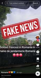 ALEGERI PREZIDENŢIALE 2025 - MApN avertizează cu privire la o încercare de dezinformare pe platforma TikTok, cu privire la militarii francezi din România: Materialul postat reprezintă o dezinformare periculoasă, fără nicio bază reală