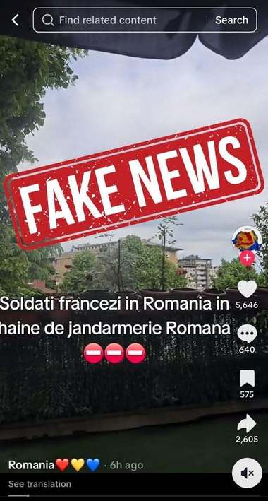 ALEGERI PREZIDENŢIALE 2025 - MApN avertizează cu privire la o încercare de dezinformare pe platforma TikTok, cu privire la militarii francezi din România: Materialul postat reprezintă o dezinformare periculoasă, fără nicio bază reală
