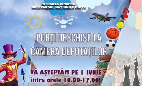 Camera Deputaţilor îşi deschide porţile duminică, 1 iunie, cu ocazia Zilei Copilului: Spectacole de teatru şi de magie, tobogane gonflabile, elicoptere, drone, simulatoare de zbor şi căşti VR, ”Orăşelul circulaţiei rutiere”, printre activităţi