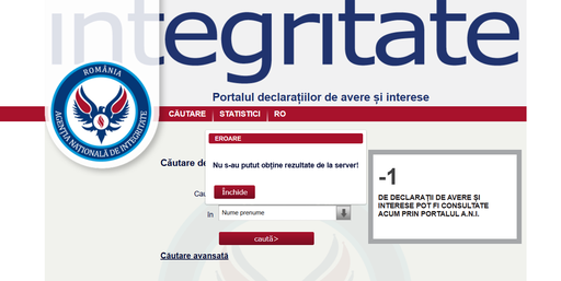 UPDATE - Code for Romania reclamă că declaraţiile de avere şi interese depuse până în 2022 nu mai pot fi accesate pe site-ul Agenţiei Naţionale de Integritate / Apel pentru deblocarea secţiunii / Precizările ANI

