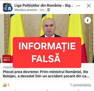 Fake-news care anunţă decesul premierului Ilie Bolojan într-un accident rutier, combătut de către Ministerul de Interne: Premierul NU a fost implicat în niciun accident rutier, iar aceste postări au ca scop dezinformarea şi manipularea cetăţenilor români